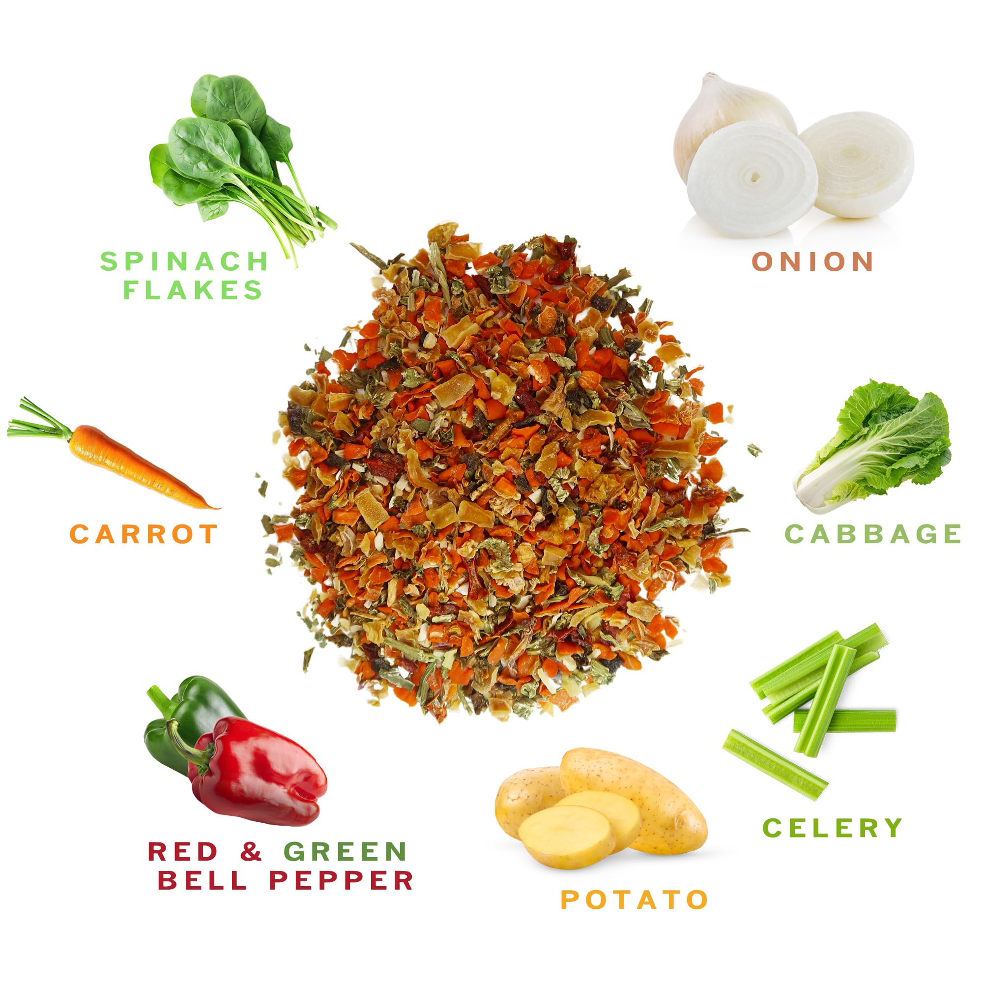 Spices Village celery, cabbage, and spinach flakes enrich casseroles and rice dishes