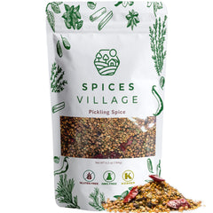 Spices Village Pickling Spice blend in a clear jar with bold aroma.