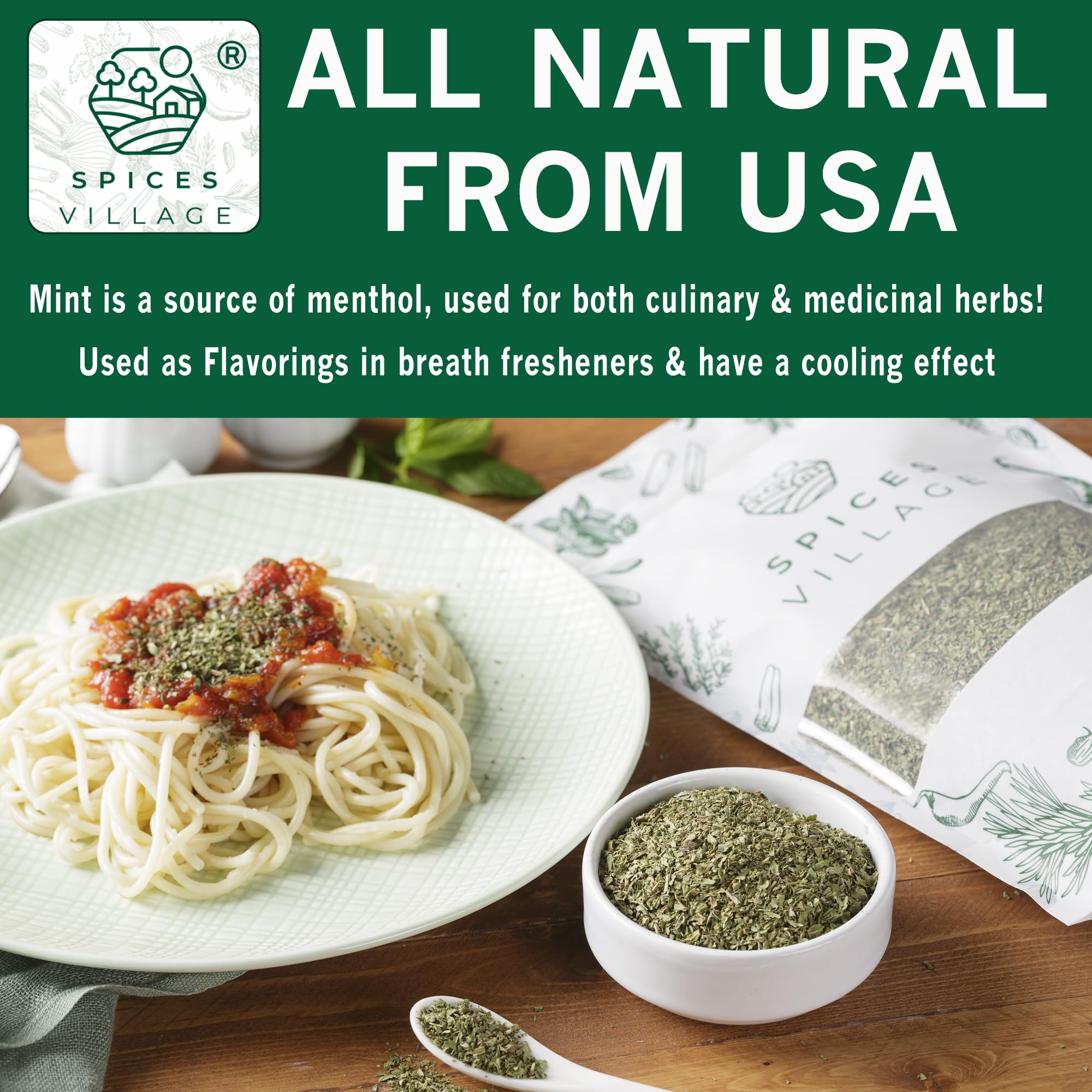 Spices Village resealable bulk package preserves mint freshness