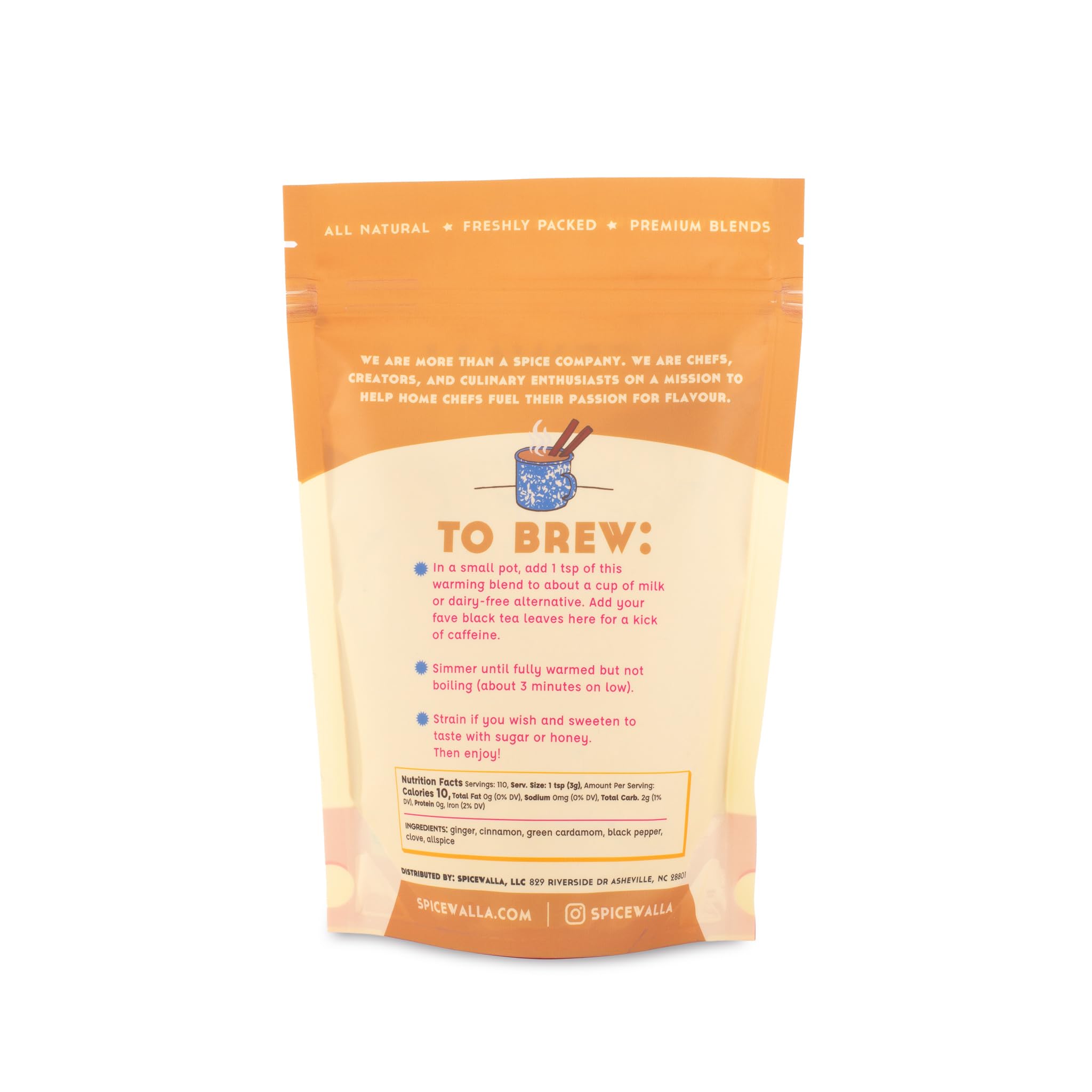 Spicewalla Masala Chai Spice bag shown for fresh, small-batch flavor in daily brewing.