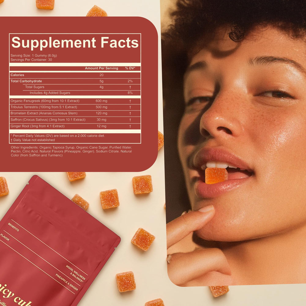 Spicy Cubes Dailies for Her gummy close-up highlights tropical flavor.