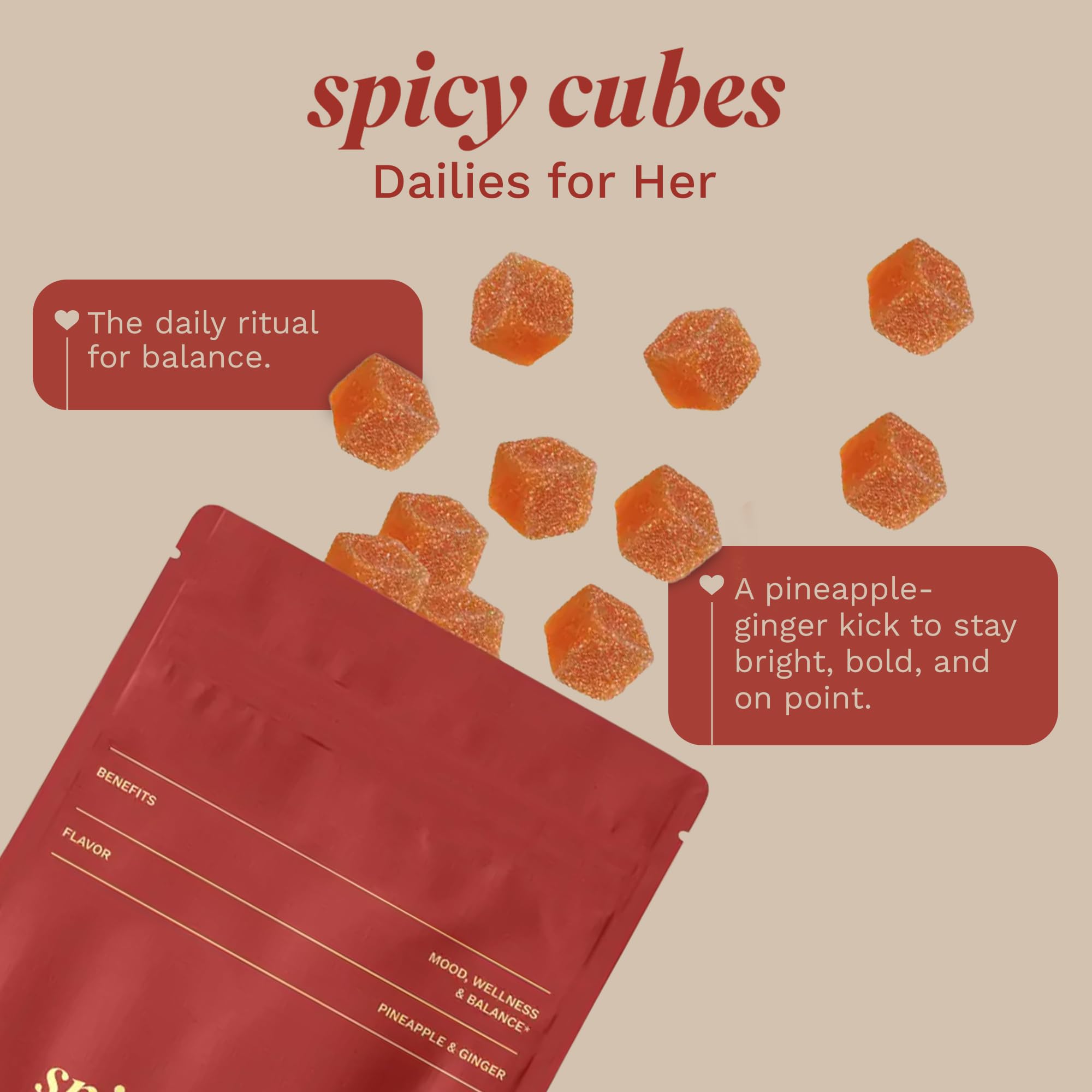 Spicy Cubes Dailies for Her saffron essence signals mood-support potential.