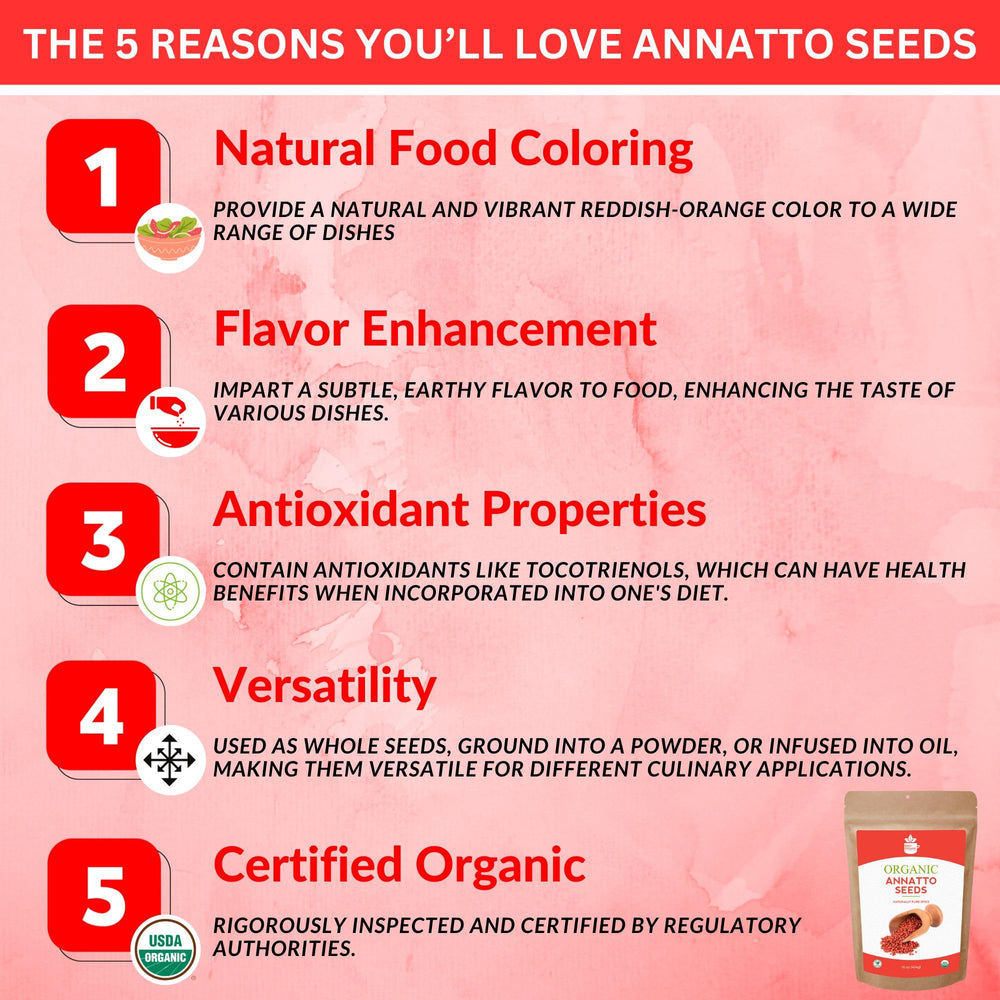 Close-up of whole SPICY ORGANIC annatto seeds highlighting texture for authentic cooking.