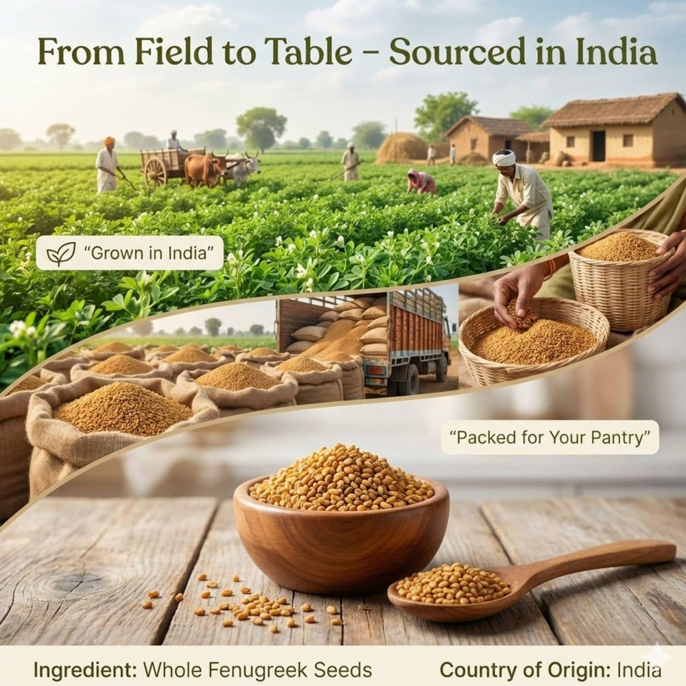 SPICY ORGANIC fenugreek seeds beside a spice assortment for cooking.