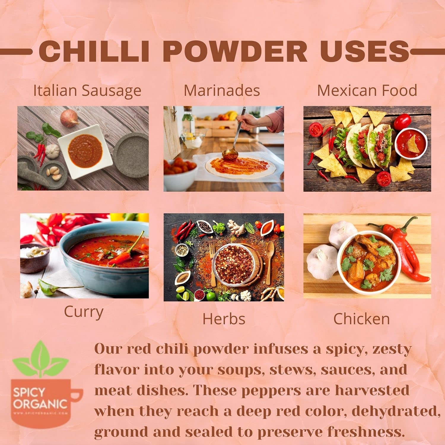 Aromas rise from SPICY ORGANIC Red Chili Powder in a pot of stew.