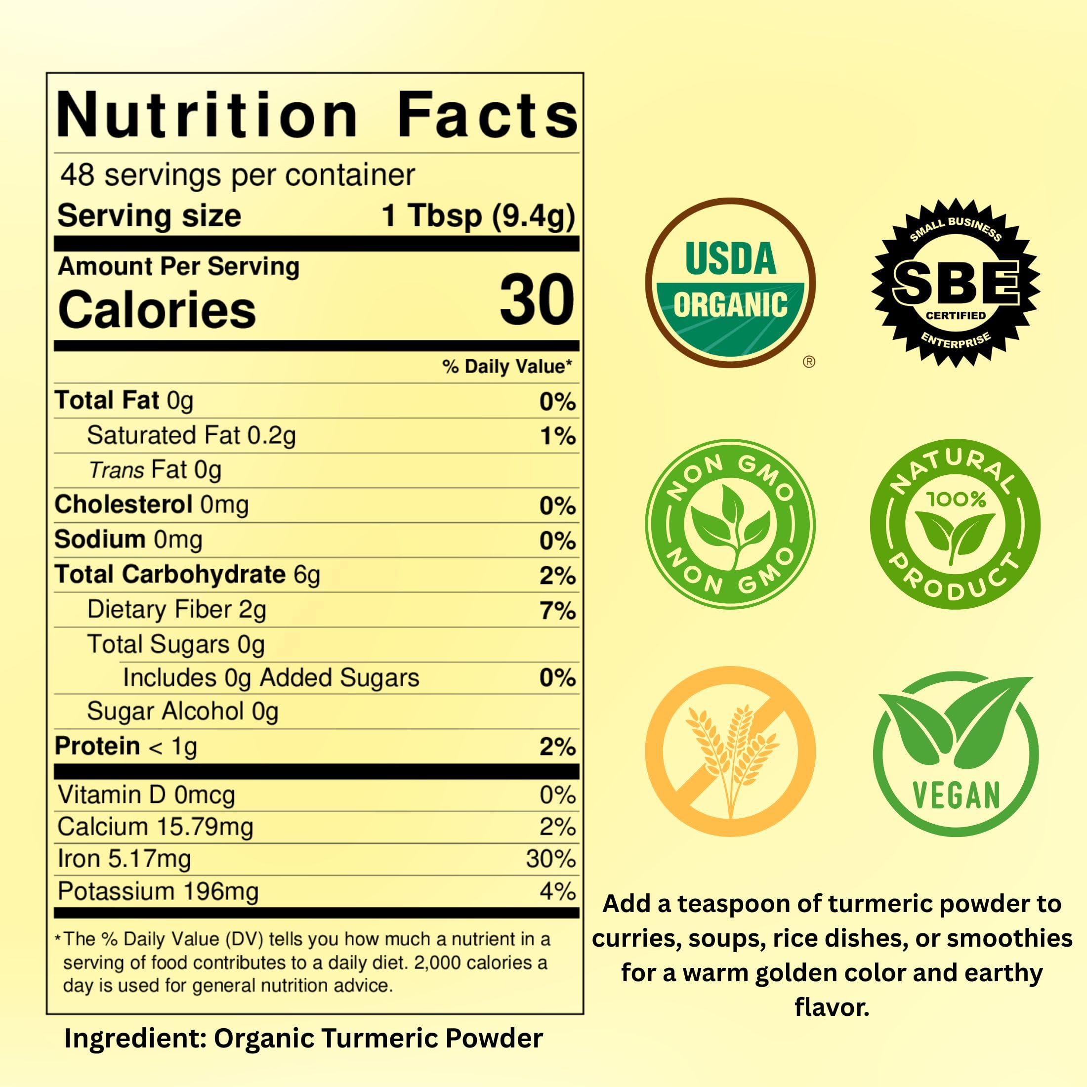 Sealed 8 oz pouch of Spicy Organic turmeric powder preserves aroma and freshness for daily use.
