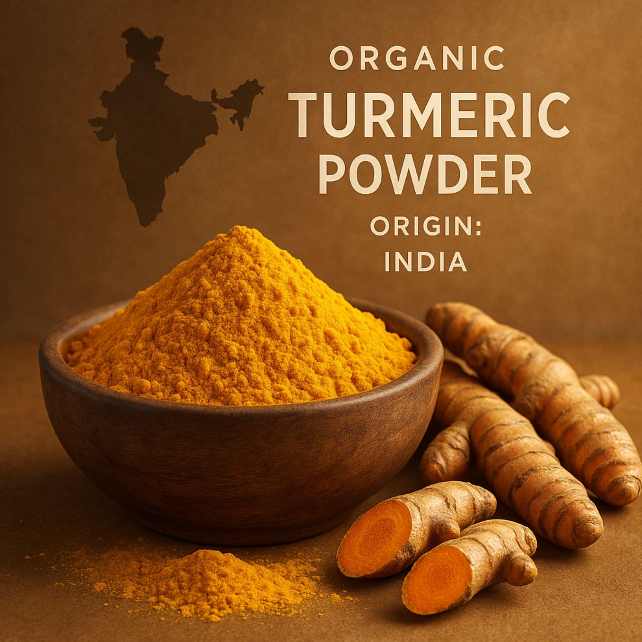 Spicy Organic turmeric powder added to a smoothie bowl for color and flavor.