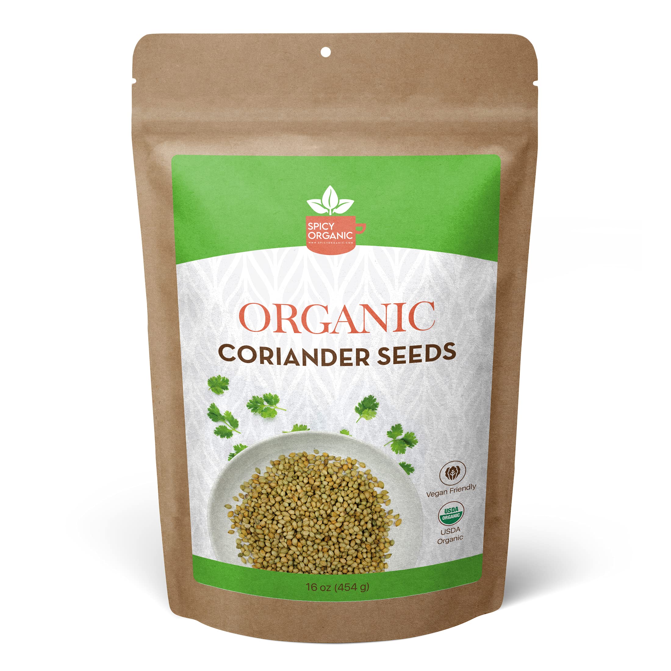 SPICY ORGANIC whole coriander seeds packshot for grinding and flavoring dishes