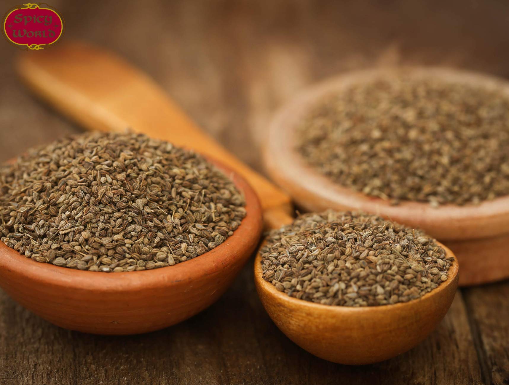 Spicy World Ajwain seeds bottle pour demonstrates controlled seasoning.