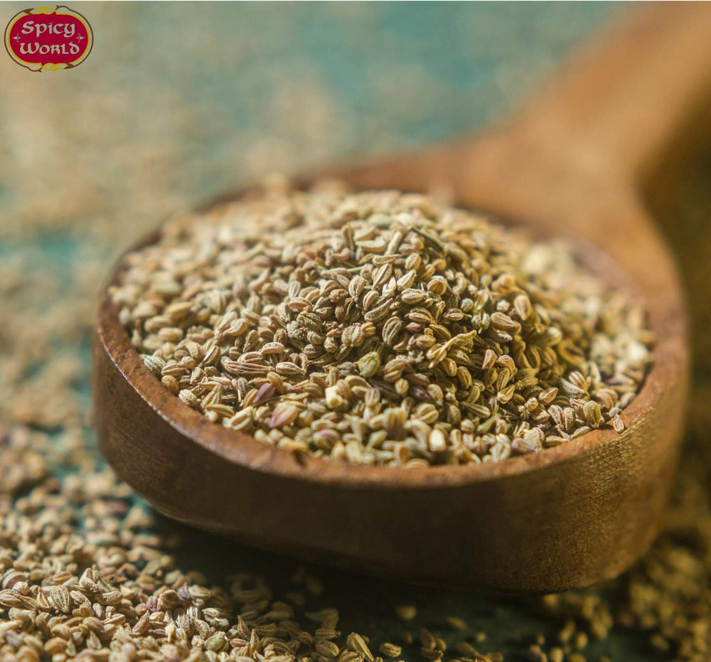 Spicy World Ajwain seeds in dish showcase warm peppery notes.