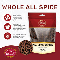 Spicy World allspice berries close-up highlighting warm, aromatic notes ideal for marinades.