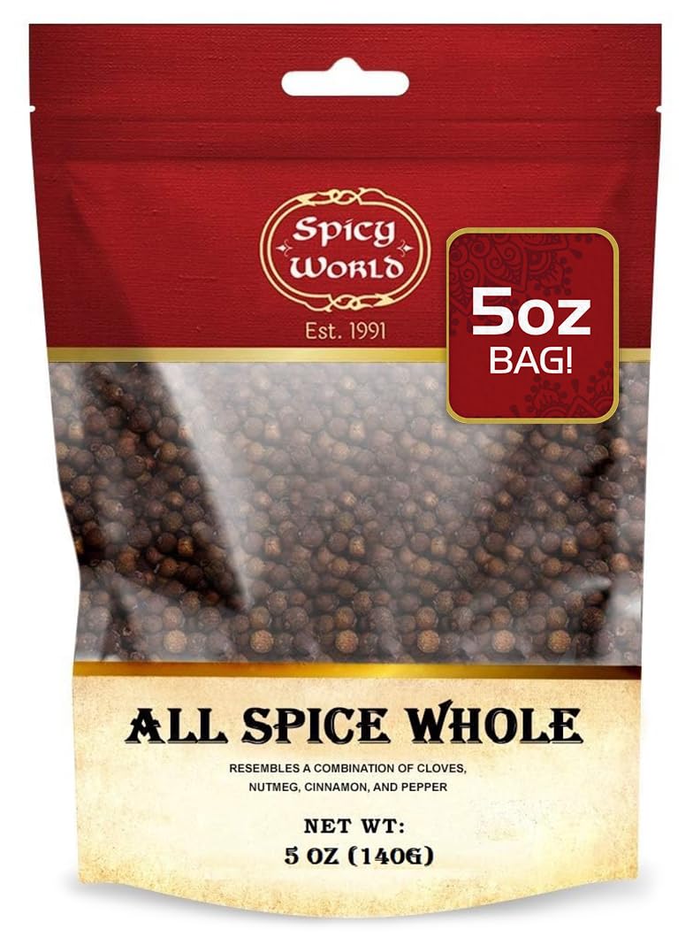 Spicy World allspice whole berries in a 5oz bag for curry and dessert spice.