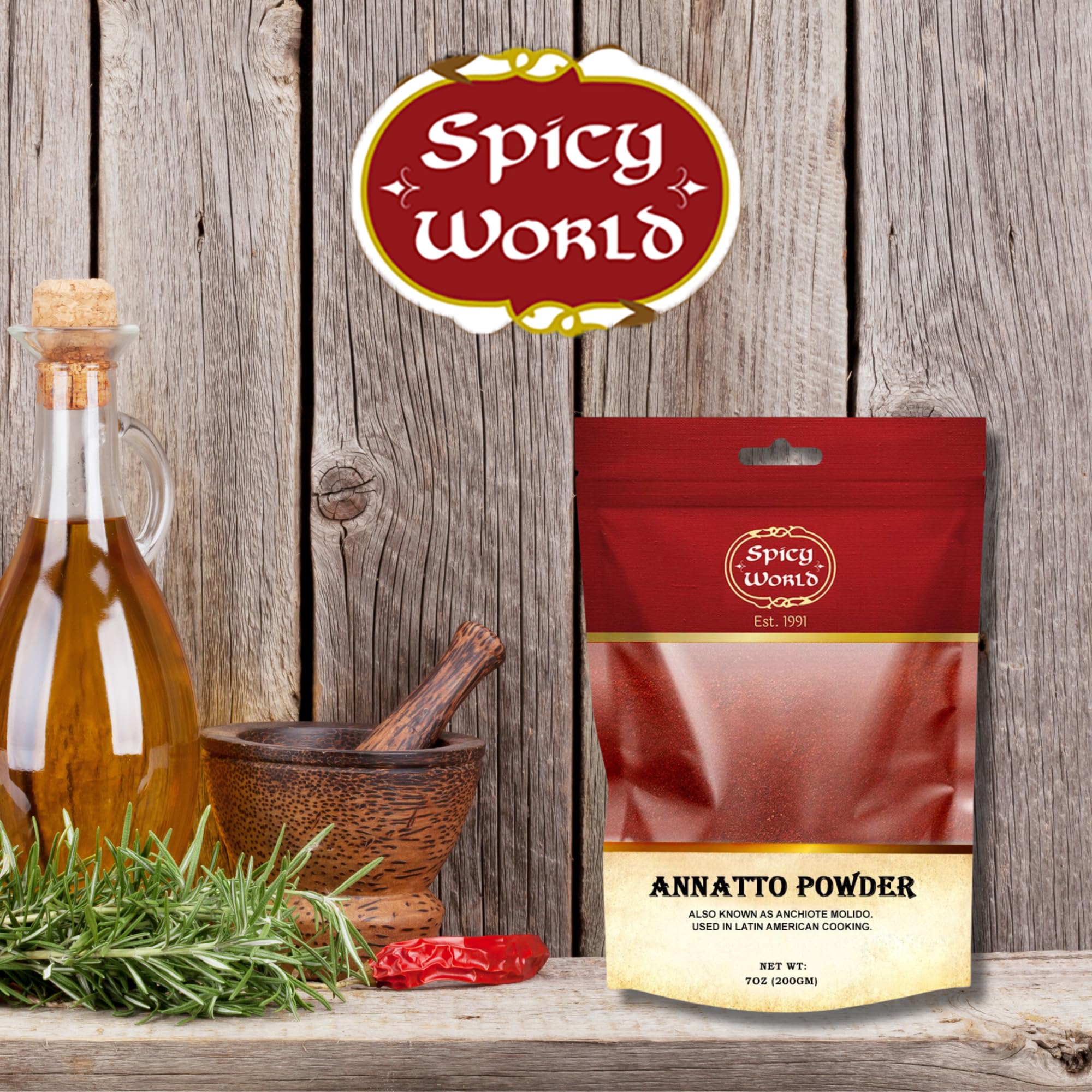 Spicy World Annatto Powder brightens a rice dish with warm color and depth.