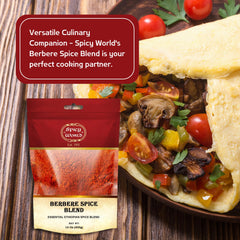 Spicy World Berbere ingredients collage highlights warm notes.