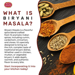 Spicy World Biryani Masala in a pan enhances cooking aroma.