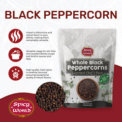 Spicy World peppercorns whole close-up for robust grinding and aroma.