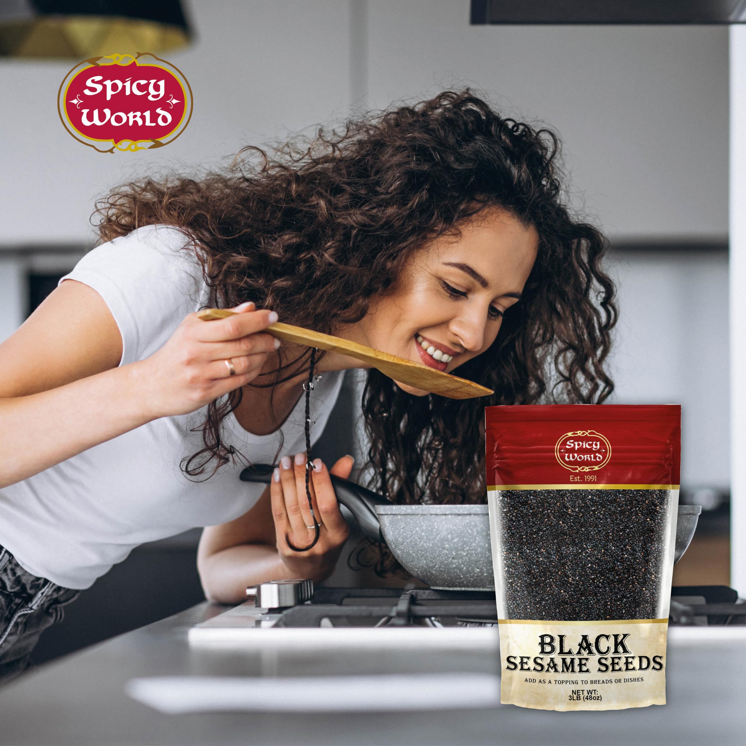 Spicy World sesame seeds sprinkled on bread for baked goods.