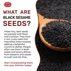 Spicy World raw black sesame seeds close-up with nutty aroma.