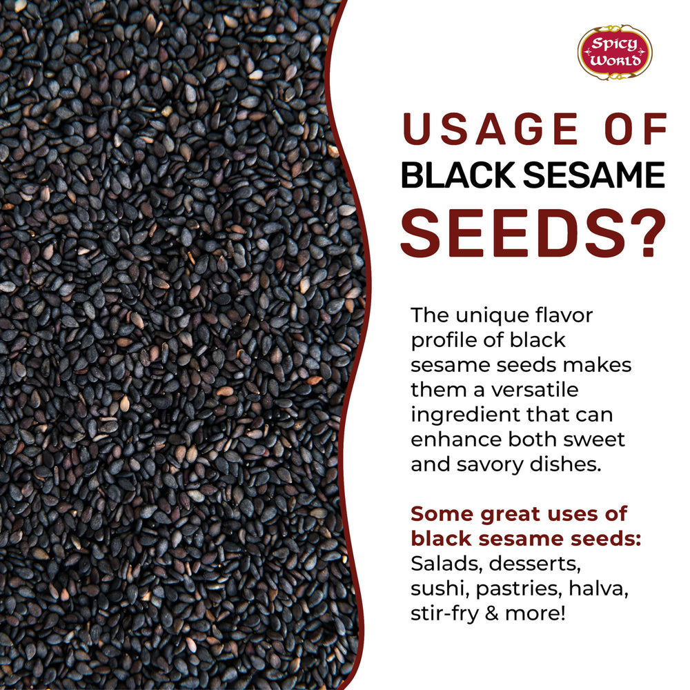 Spicy World black sesame seeds topping a sizzling stir-fry.