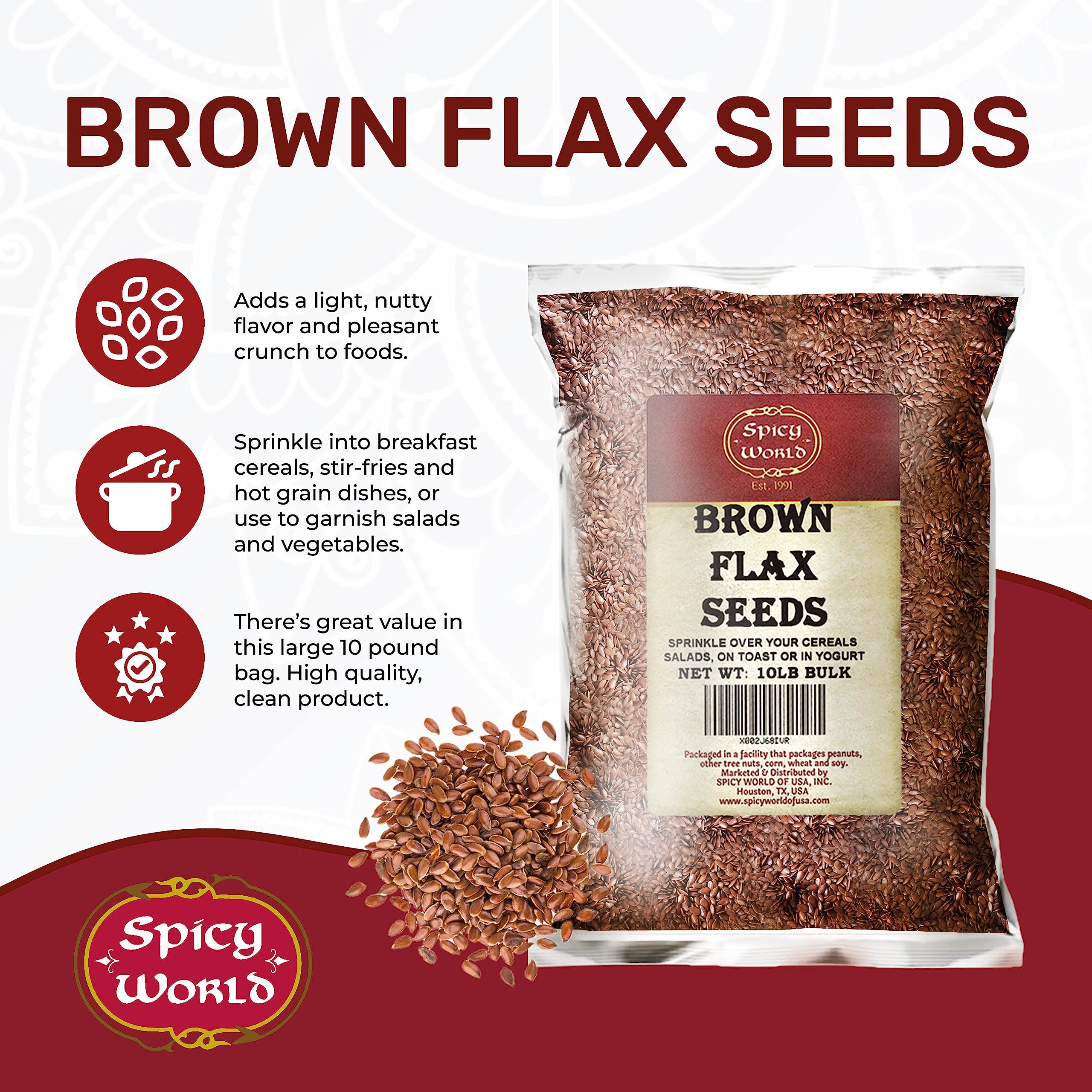 Spicy World flaxseed in a bowl ready for toppings.