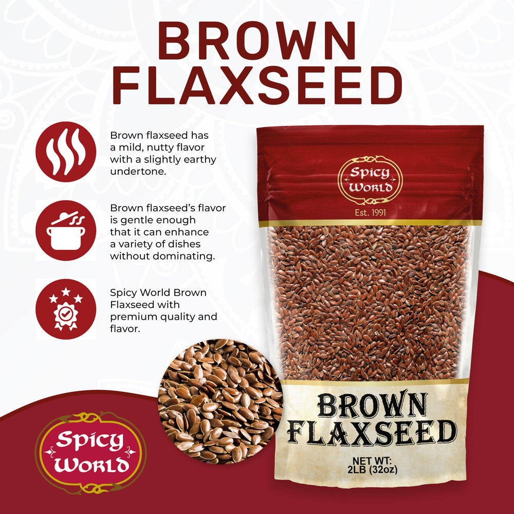 Spicy World flaxseed in bowl highlights fiber and omega-3 benefits