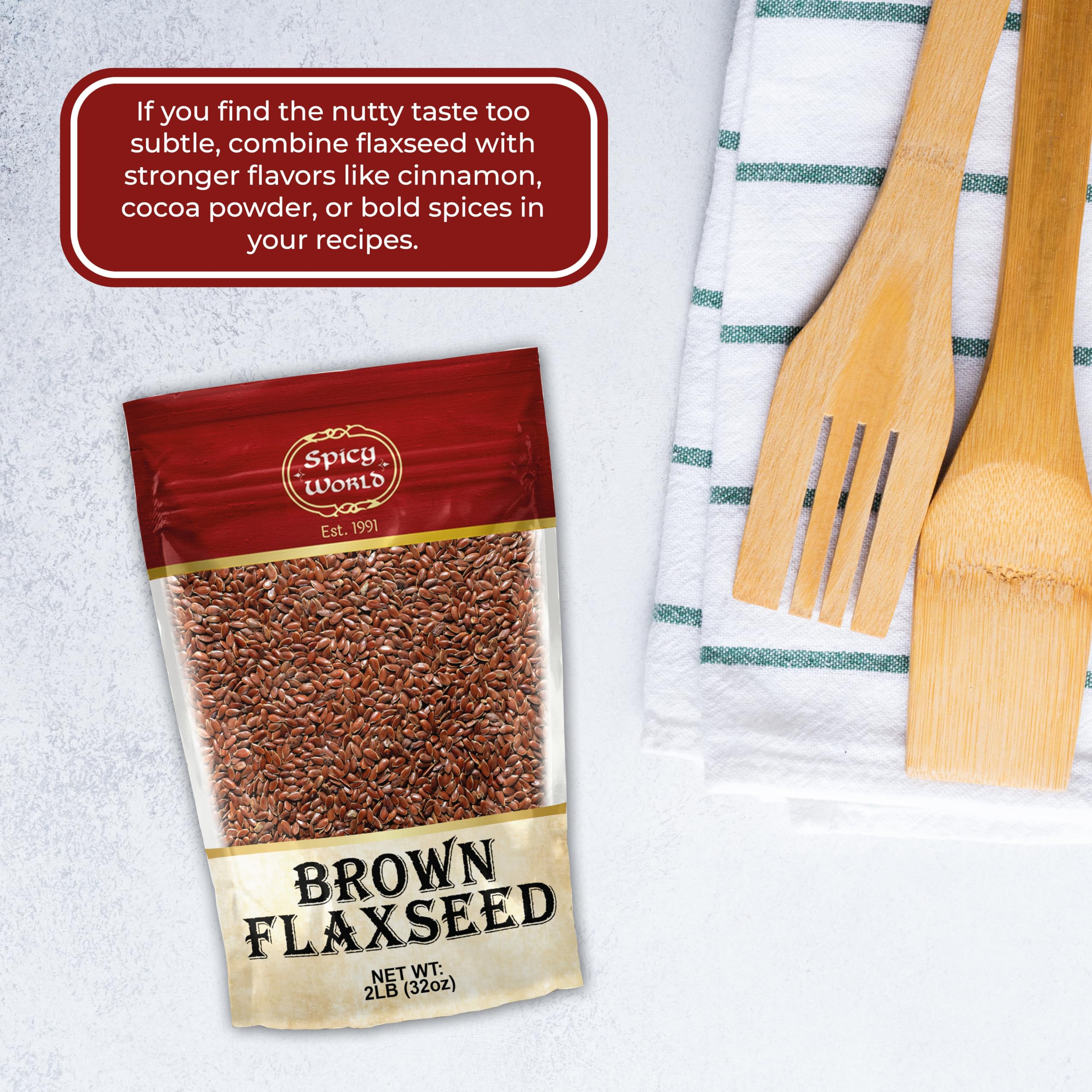Spicy World brown flaxseed ready for keto-friendly baking