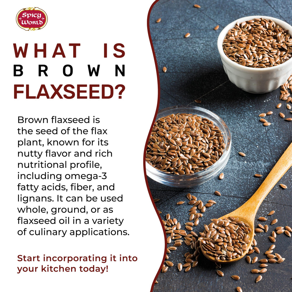 Spicy World flaxseed being poured shows easy sprinkling into foods