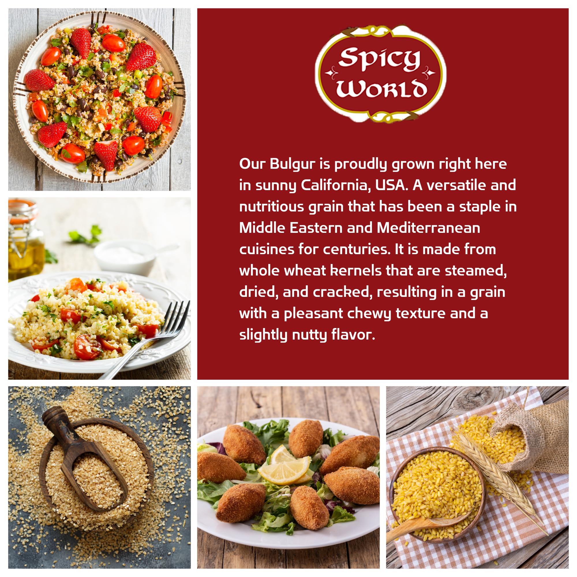 Spicy World bulgur-wheat-high-fiber-protein supports vegan meals