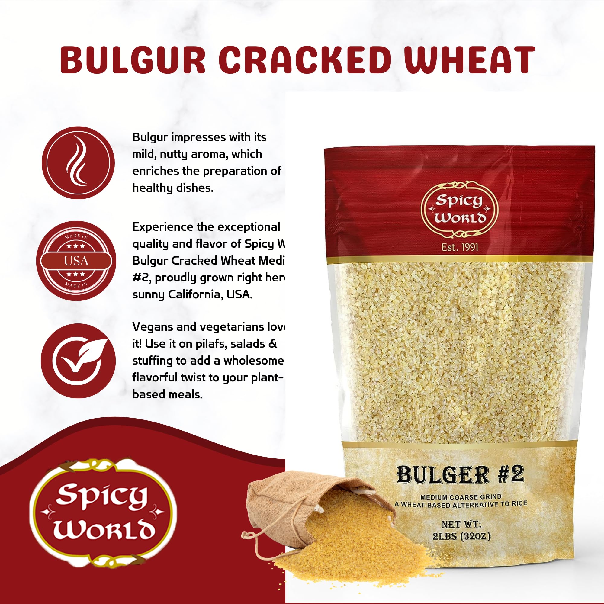 Spicy World bulgur-wheat-tabouleh-ready grain ideal for tabbouleh