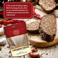Spicy World caraway seeds on bread dough, enhancing rye flavor.
