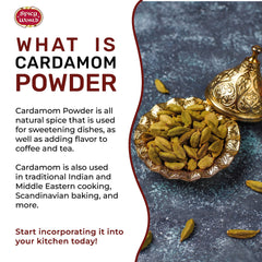Spicy World cardamom powder scooped with a spoon for recipes