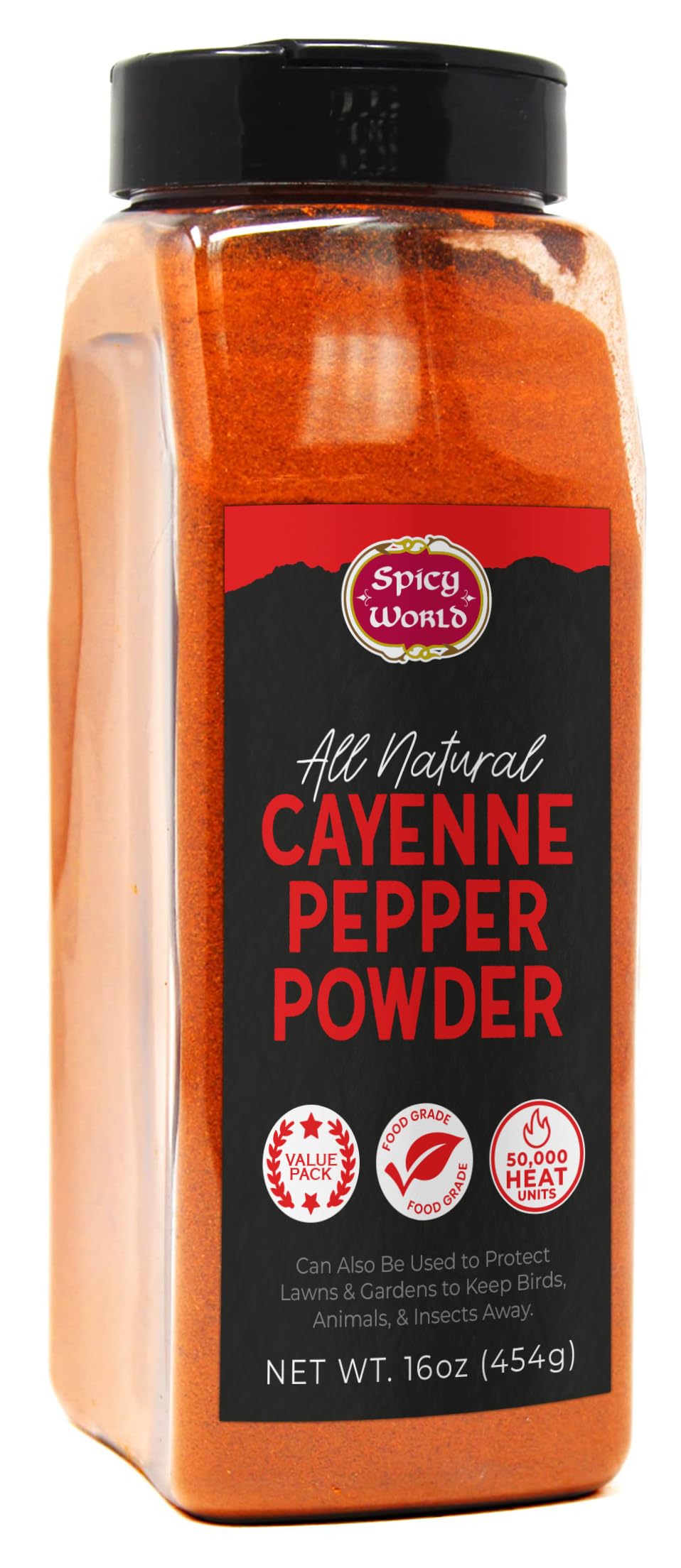 Spicy World cayenne pepper powder jar on a kitchen counter enhancing flavor in dishes