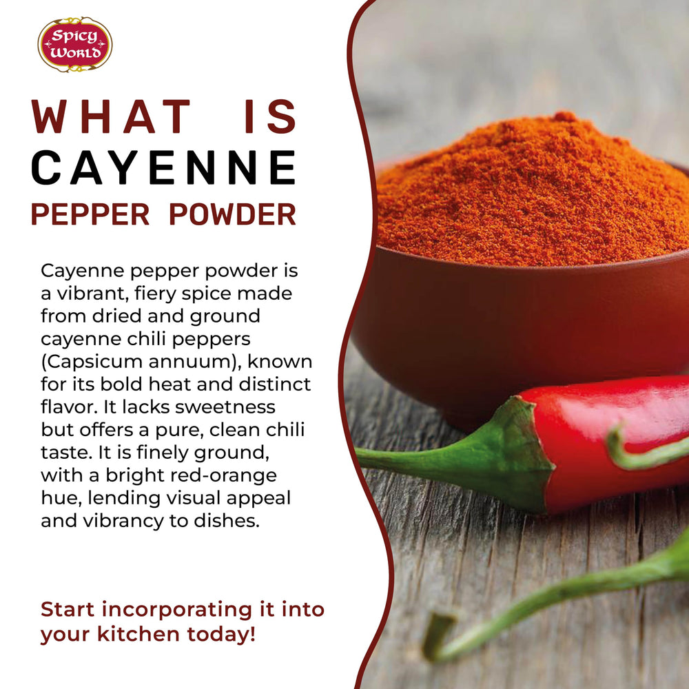 Spicy World cayenne pepper powder ready for marinades and rubs