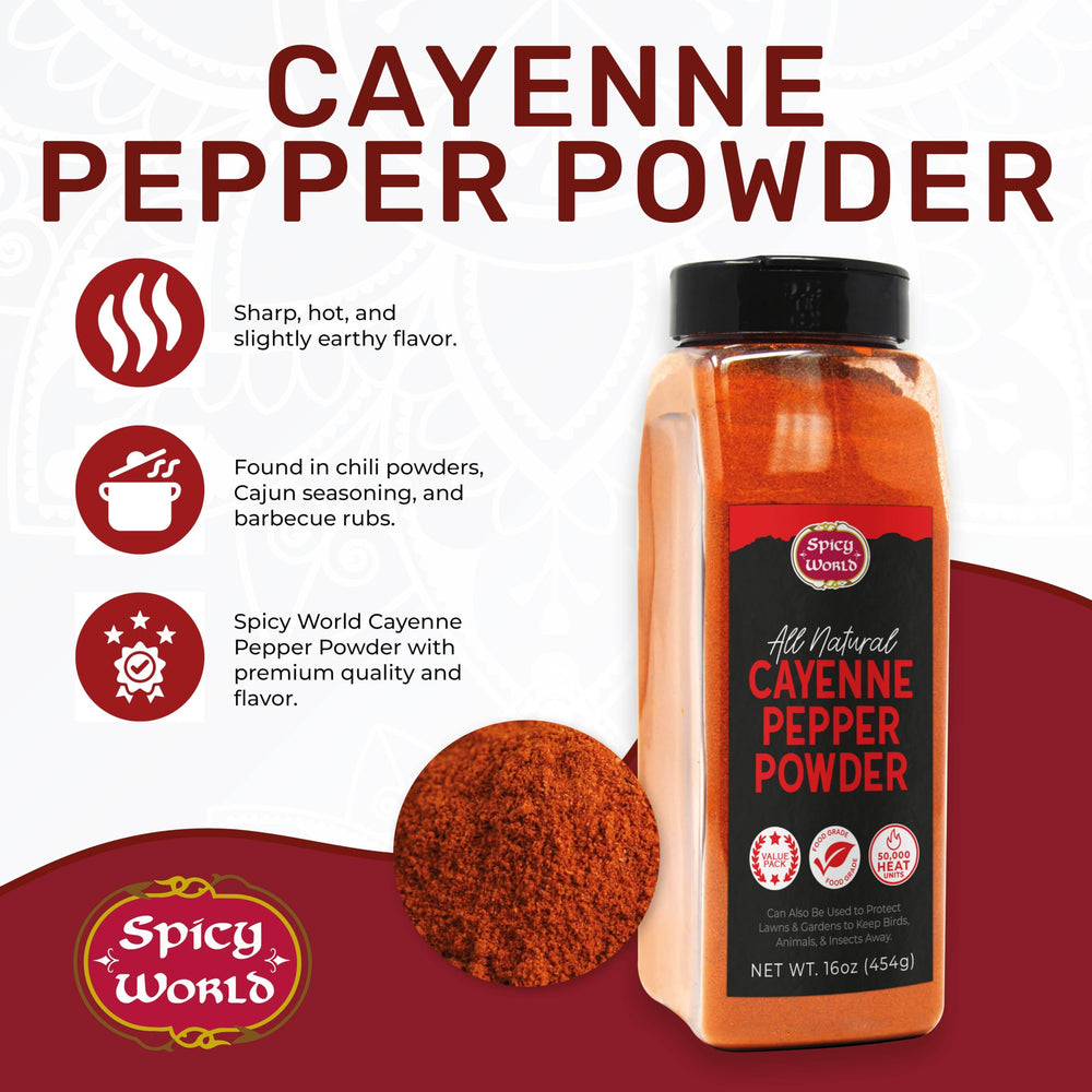 Close-up of cayenne powder texture with vibrant red hue