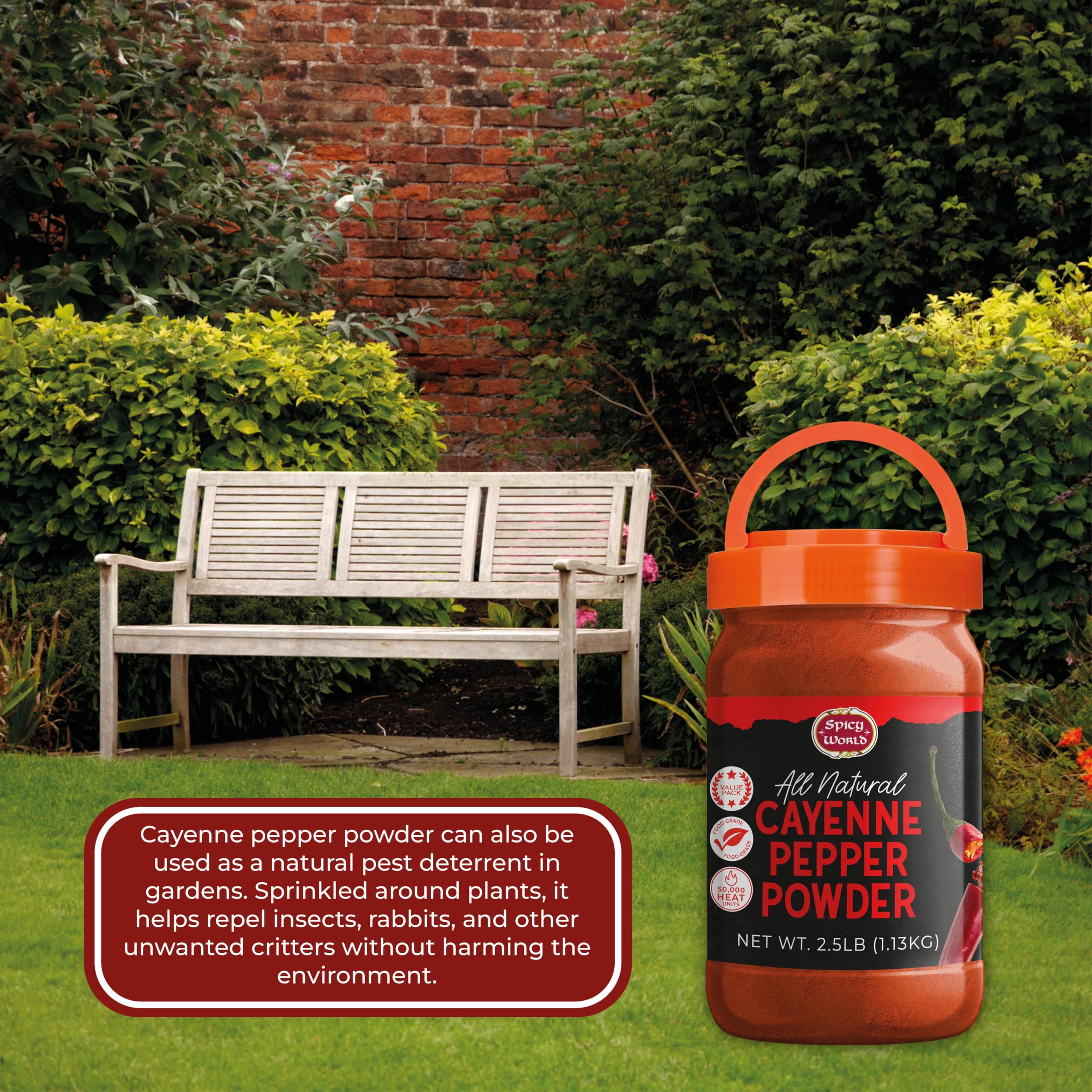 Spicy World cayenne pepper powder outdoors deters pests