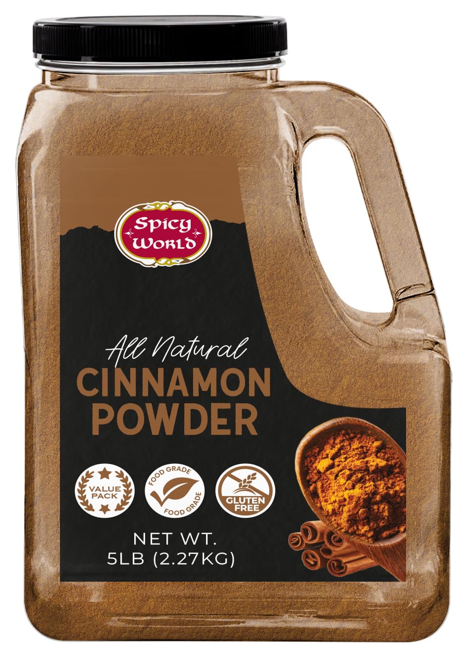 Spicy World Cinnamon Powder jar front view; bulk packaging for home cooks.