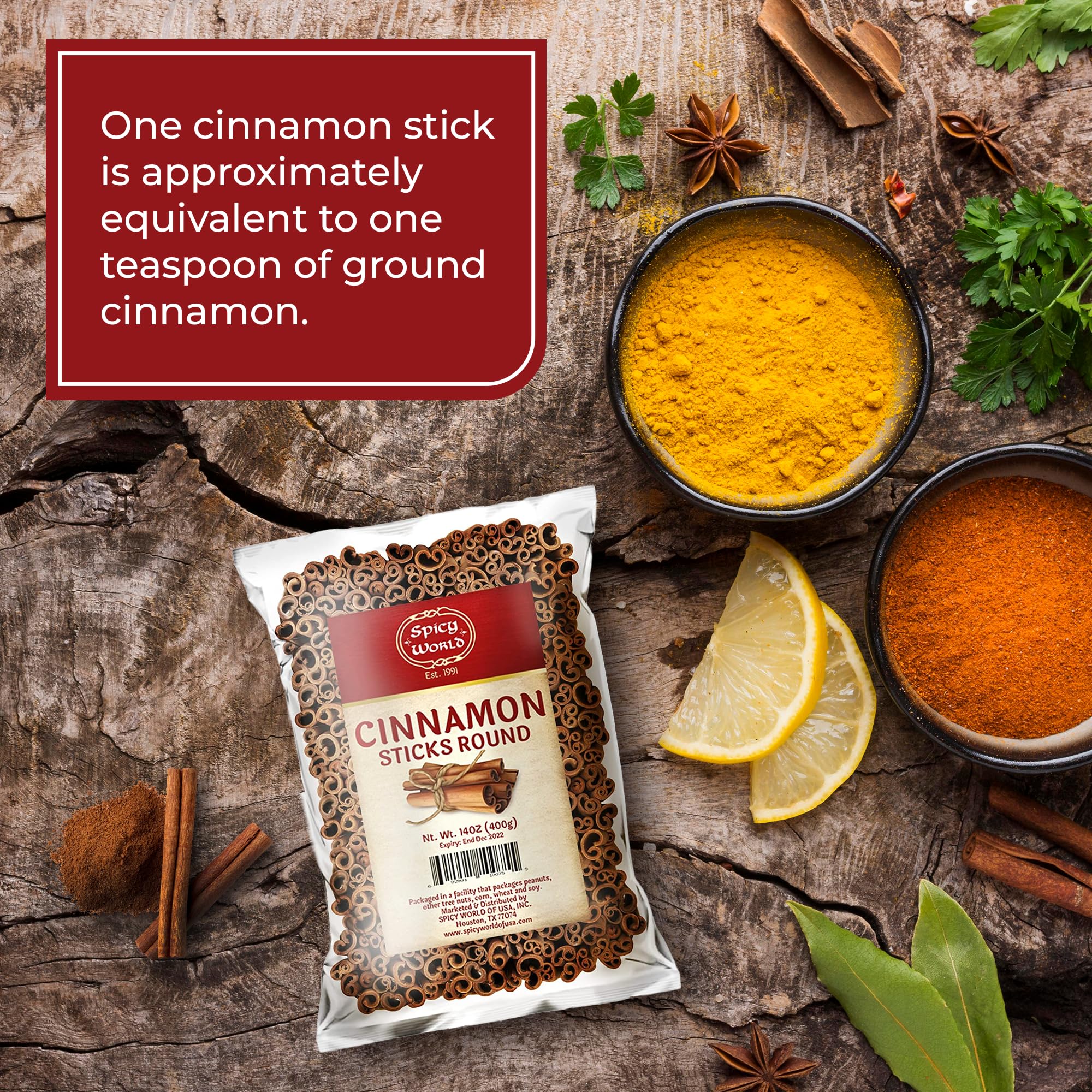 Spicy World cinnamon sticks versatile for crafts and potpourri scent enhancement.