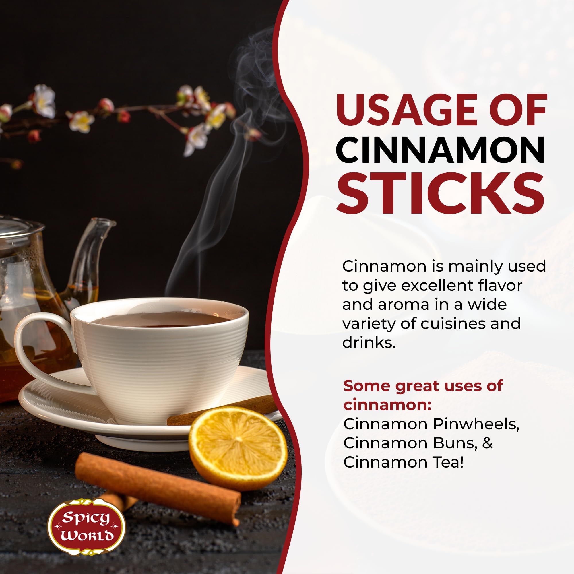 Spicy World cinnamon sticks versatile for baking and cooking recipes.