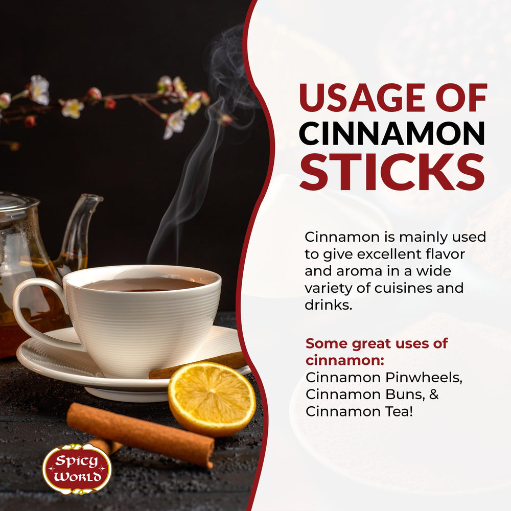 Spicy World cinnamon sticks versatile for baking and cooking recipes.