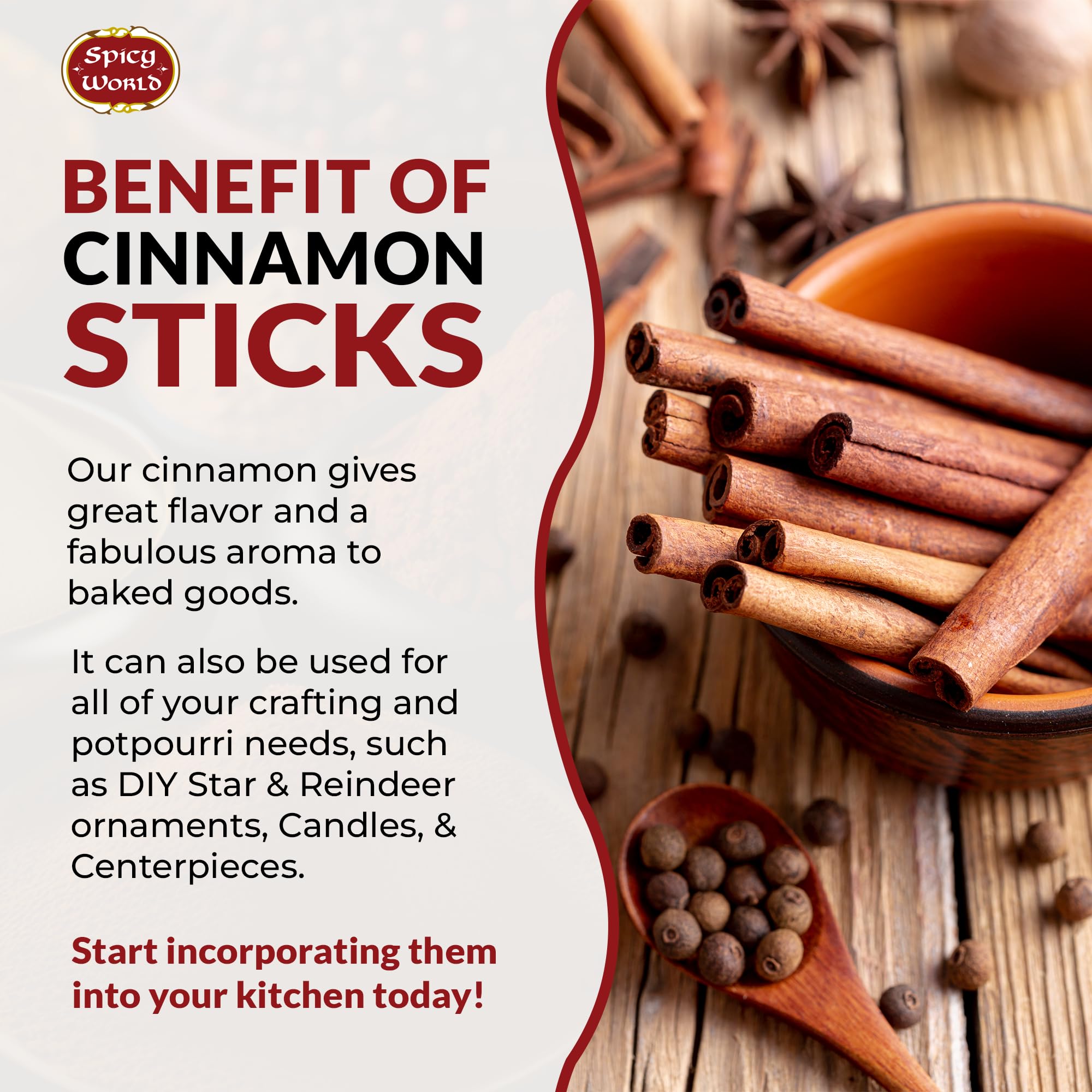 Spicy World cinnamon sticks ideal for tea and hot drinks infusion.