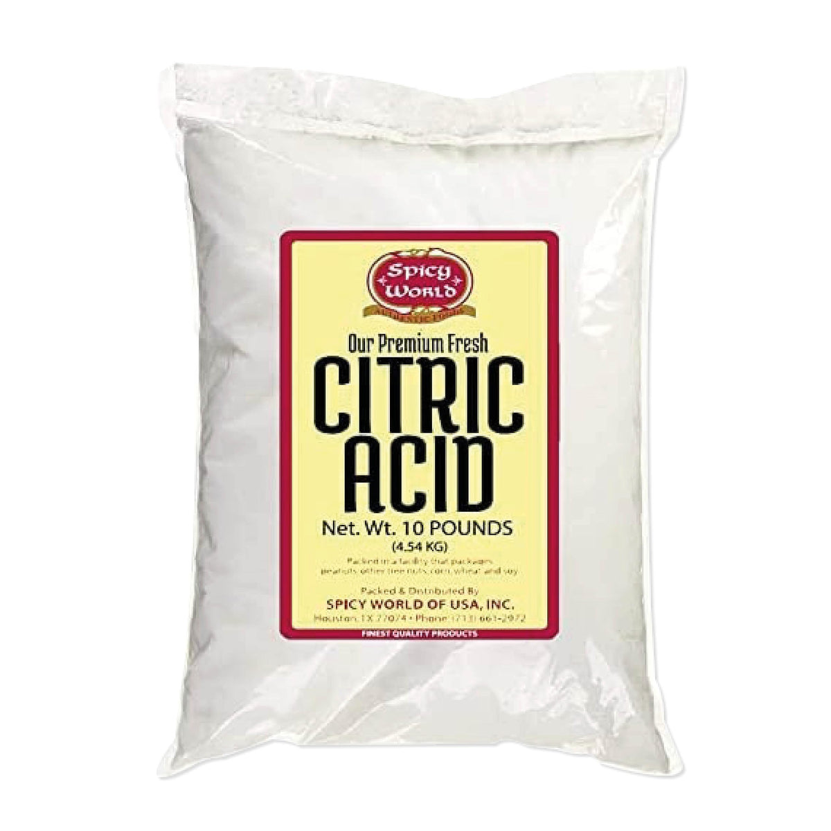 Spicy World citric acid 10 lb packaging, ideal for canning and preserving