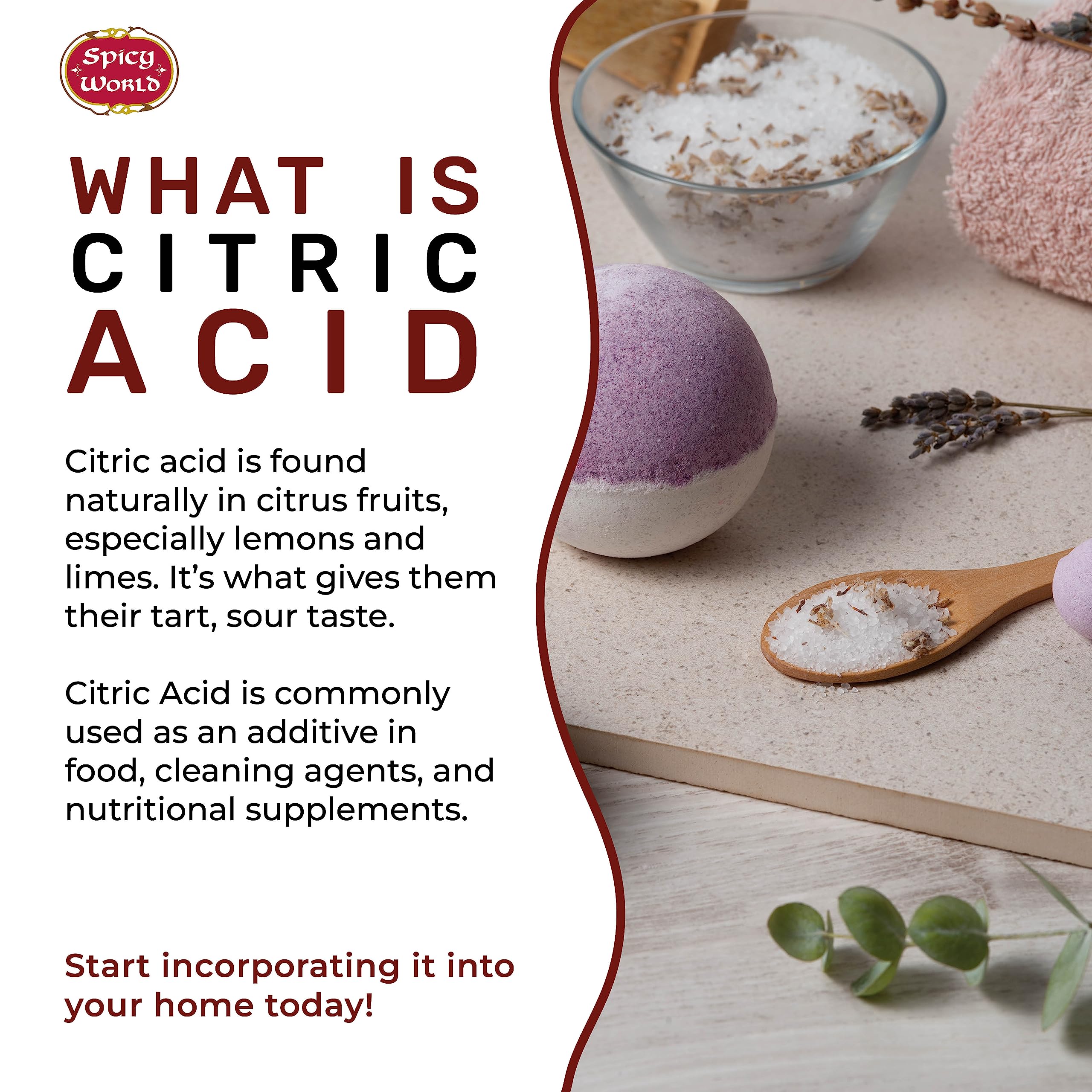Spicy World citric acid crystals dissolving in water for beverages