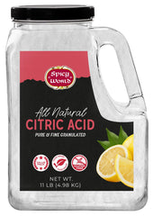 Spicy World citric acid 11 lb bulk jar shown for bulk storage and easy dispensing.