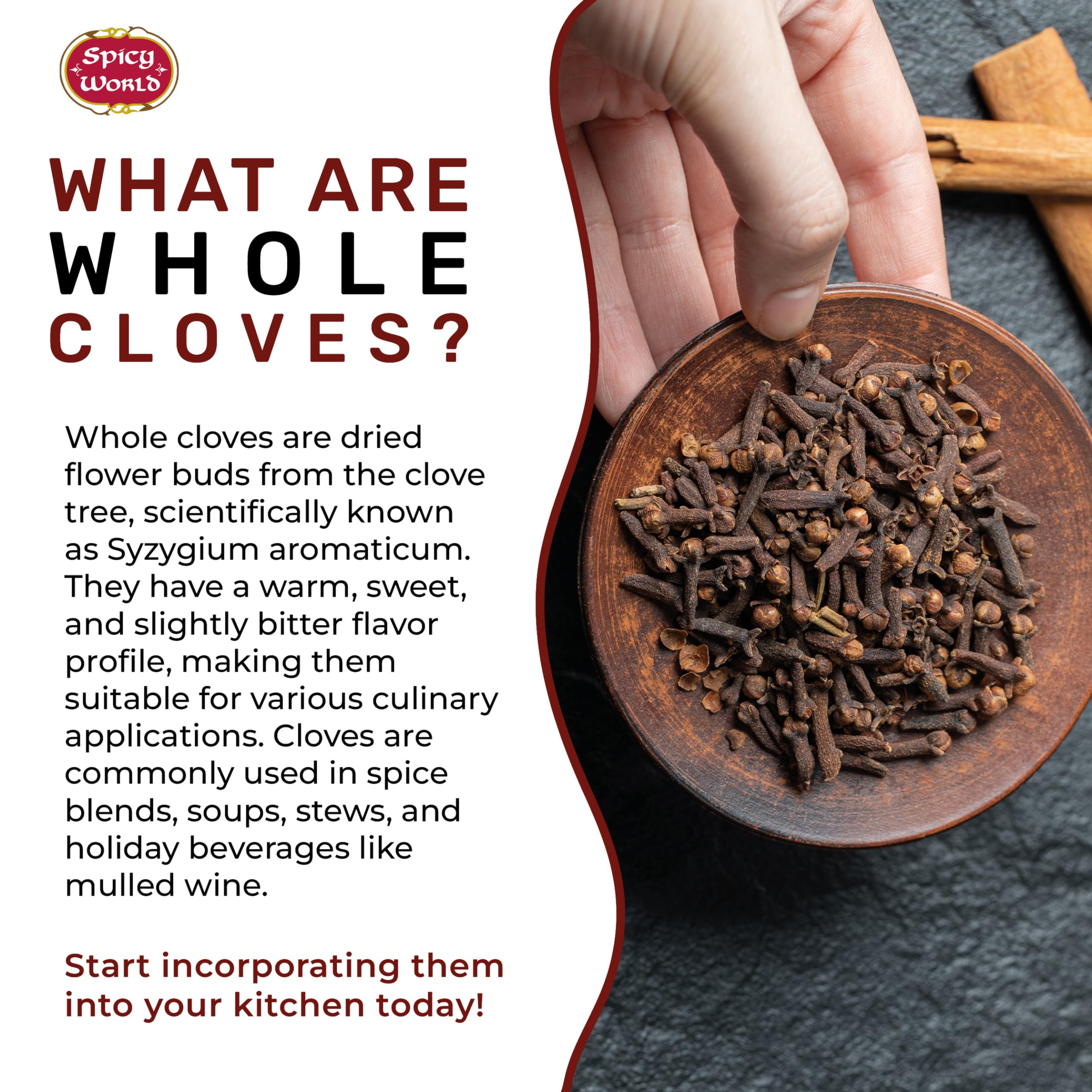 Spicy World cloves enrich garam masala blends with warm depth