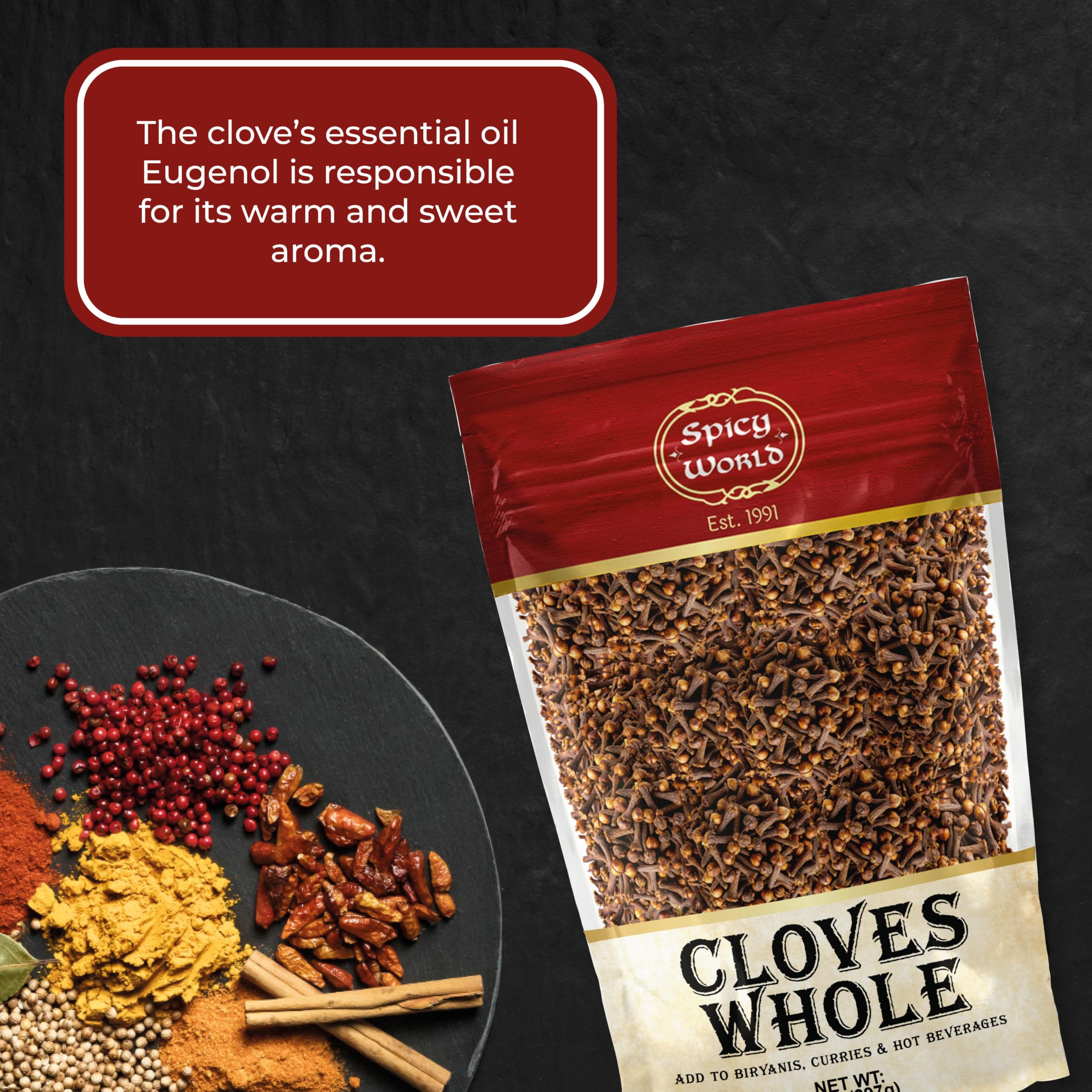 Spicy World cloves in garam masala, elevating curry blends with depth.