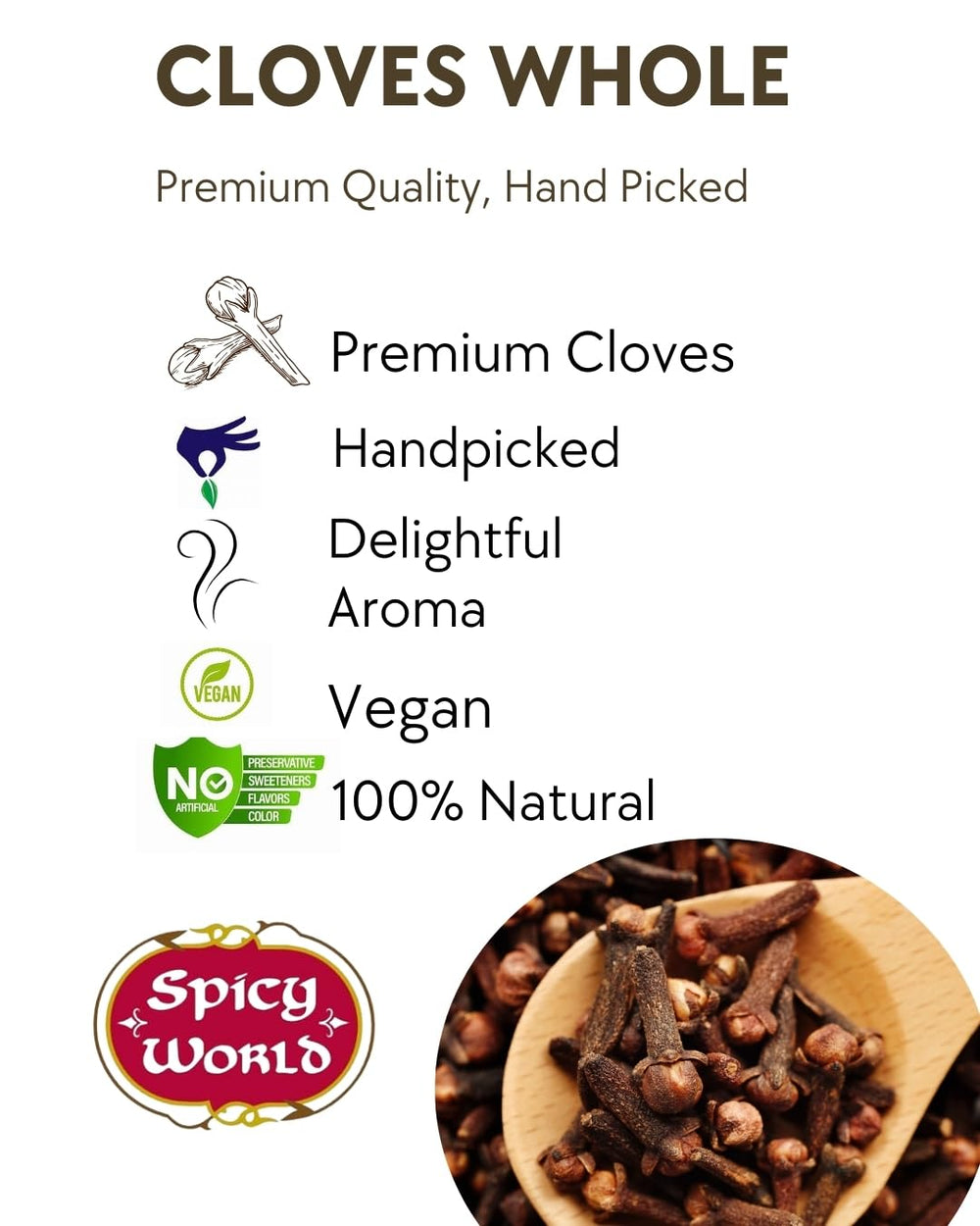 Spicy World cloves for tea, whole spice infusing a comforting cup.