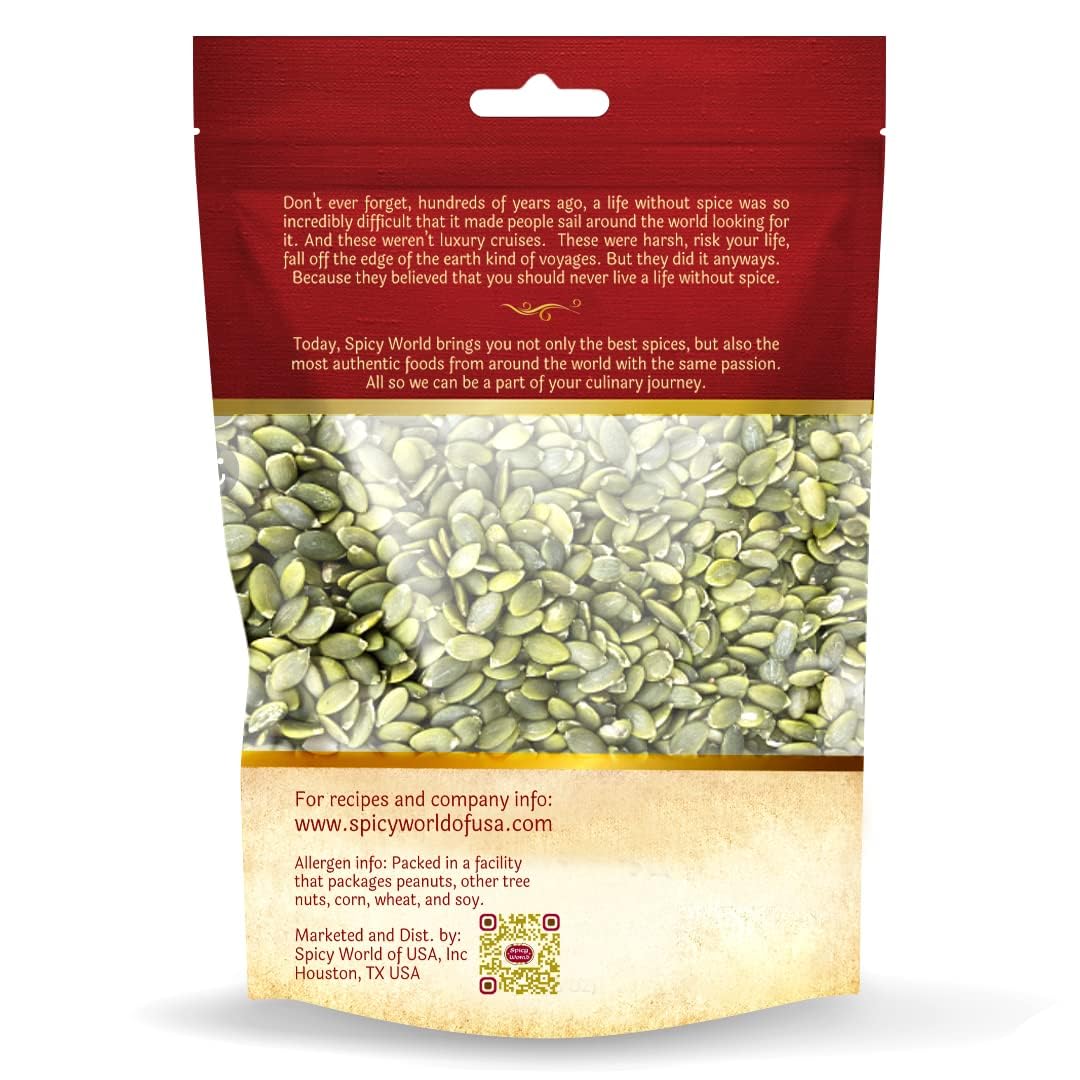 Spicy World cooking pumpkin seeds add texture to salads and granola.