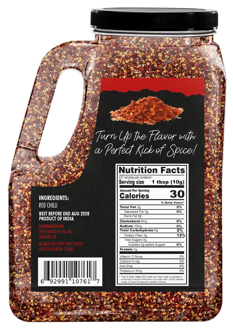 Spicy World jar back view shows bulk spice ideal for restaurants and home kitchens