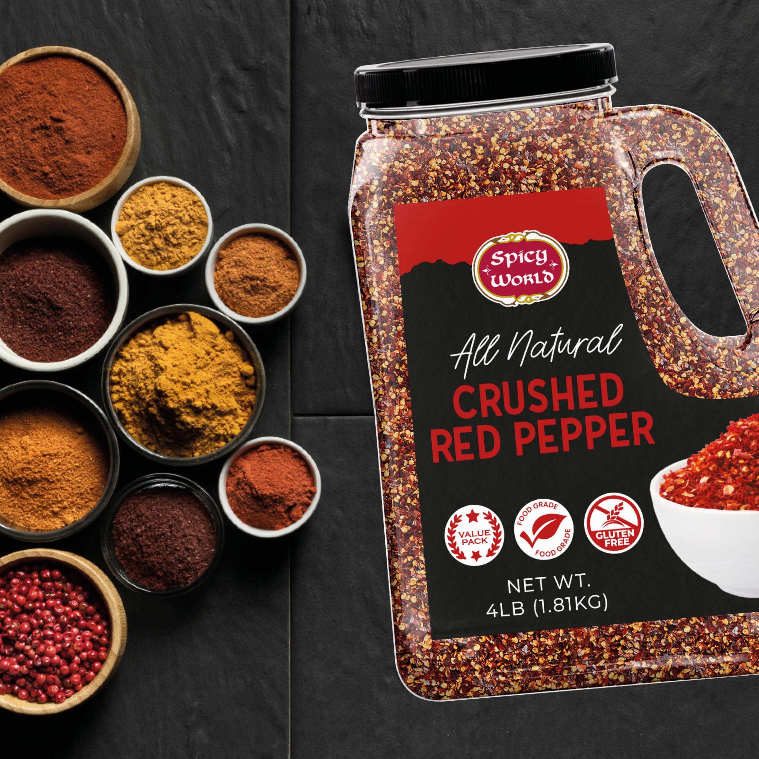 Spicy World flakes sprinkled on pizza demonstrates bold heat and aroma