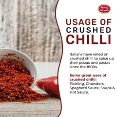 Spicy World crushed red pepper flakes on pizza deliver vibrant heat.